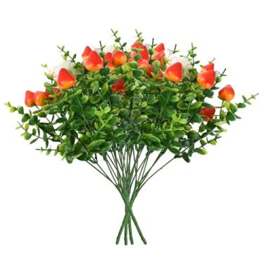 Imagem de HOKPA Plantas artificiais de morango, margarida, 4 peças de frutas silvestres falsas para mesa de festa de casamento, decoração de casa e cozinha ao ar livre