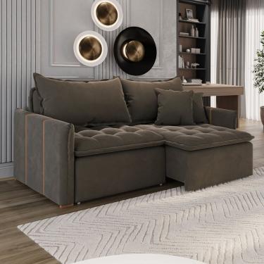 Imagem de Sofá Cama em Madeira Eucalipto e Veludo 200cm Creta Marrom