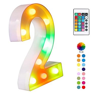 Imagem de Luz numérica luminosa de LED digital iluminada, 2 cores coloridas com controle remoto, 16 variações de cores, letreiro de LED, letreiro decorativo para festa, aniversário, ano novo, aniversário