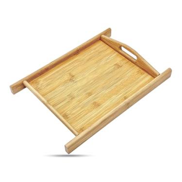 Imagem de Bandeja de servir de bambu natural com alças (grande) - Travessa decorativa para alimentos, café da manhã, mesa de centro de madeira, otomano, sofá, piquenique da The Display Guys
