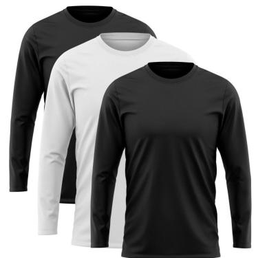 Imagem de Kit 3 Camisetas Manga Longa Proteção Solar Uv50 Ice Tecido Gelado 2 Pretas 1 Branca-Masculino