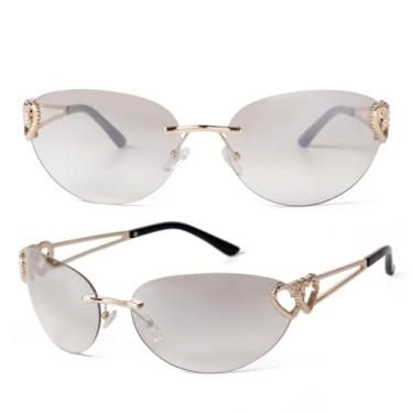 Imagem de VFDHN Óculos de sol femininos sem aro, prateados, com lentes UV400, em formato de coração (8)