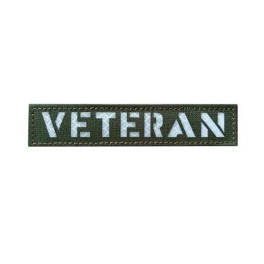 Imagem de Patch de veterano refletivo 7,5 x 2,5 cm OD verde e branco com gancho e laço corte a laser para chapéus, bolsas, mochilas, coletes, jaquetas (refletivo-OD verde-branco, 7,5 x 2,5 cm)