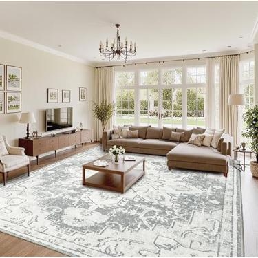 Imagem de XWZO Tapete extra grande de 20 x 25 cm para sala de estar – Tapete floral vintage macio lavável, antiderrapante, não tra-fino, para quarto, sala de jantar, escritório, 20 x 25 m, cinza