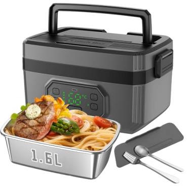Imagem de KAZRBEP Lancheira elétrica para adultos – Lancheira elétrica sem fio de 1,6L 24000 mAh aquecida a bateria, aquecimento de 5 lados e reserva inteligente | Aquecida portátil para escritório, caminhão