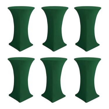 Imagem de Enjoyidea Capas de mesa de coquetel - toalhas de mesa redondas de elastano de cano alto, pacote com 6, 81 x 109 cm, verde caçador, elástico, barra alta, para pub, bistrô, festa highboy, evento
