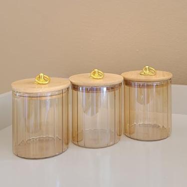 Imagem de Conjunto com de 3 Potes de Vidro Hermético 500ml Tampa de Bambu Porta Mantimentos