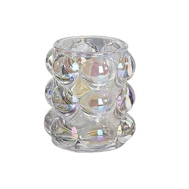 Imagem de (Transparente, glitter, marrom claro, cinza claro) Porta-canetas de vidro criativo, mini porta-pincéis de maquiagem para penteadeira, porta-canetas, copos de escova de dentes, castiçais (6,3 x 6,3 x 9