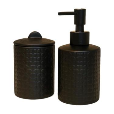 Imagem de Kit Banheiro 2 PeçAs Com Dispenser Porta Dupla - Para Sabonete LíQuido E Escova De Dente, DecoraçãO Refinada Para Seu Lavabo(PETRA BRANCO)