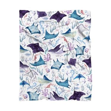 Imagem de Cobertor Manta Ray, arraias e algas marinhas presentes para homens, mulheres e adultos, 152 x 203 cm, cobertor de flanela leve macio e aconchegante para sofá-cama, sofá, soneca, sala de estar