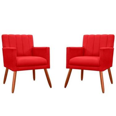 Imagem de Kit 2 Poltronas Decorativa Cecília Suede Vermelho Pés Madeira Mz Decor
