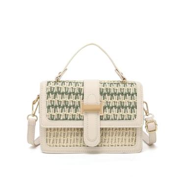Imagem de Bolsa tiracolo de palha moderna para mulheres - bolsa de praia pequena de verão elegante bolsa de ombro de tecido para férias, Verde, Small, Tendência
