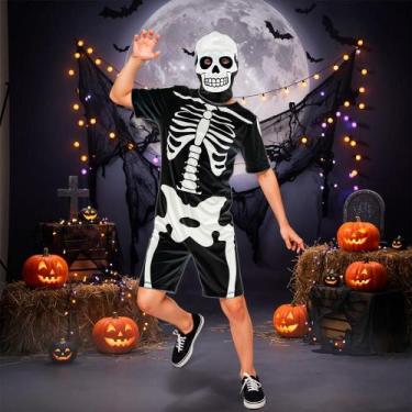 Imagem de Fantasia Caveira Infantil Menino de Halloween Macacão Raio X Curto com