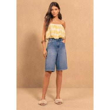 Imagem de Blusa Cropped Balonê Estampada De Alças Com Linho-Feminino