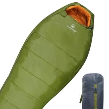 Imagem de Mountainlodge Saco de dormir 3-4 estações - 9,4 °C com bolso interno para adultos, perfeito para mochila, viagens e caminhadas, incluindo saco de compressão grátis. (Verde novo com zíper direito)