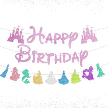 Imagem de Decorações de princesa para festa de aniversário, faixa com tema de castelo de sonhos rosa com glitter, guirlanda de decoração de festa de aniversário de princesa para meninas