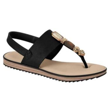 Imagem de Sandália Rasteira Modare Conforto Pedras Casual Feminina Preto, Preto,