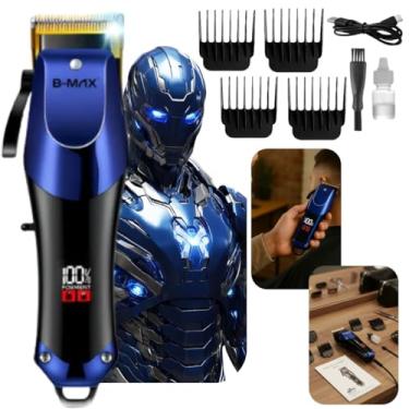 Imagem de Máquina de Cortar Cabelo e Barba Profissional Masculino Sem Fio Navalha Elétrica Aparador Recarregável USB com Display LED (Azul)