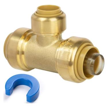 Imagem de KAINGA 3/10.2 cm x 3/10.2 cm x 1/5.1 cm Pex Tee Push to Connect Conexão de encanamento de latão (pacote com 1)