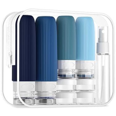 Imagem de Kit 16 Frascos de Viagem – Recipientes Recarregáveis de Silicone Antivazamento para Shampoo, Condicionador, Licores e Artigos de Higiene Pessoal – Compacto e Portátil (TONS DE AZUL)