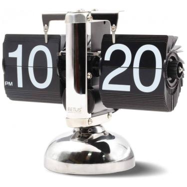 Imagem de Relógio de Mesa Retrô Decorativo Mecânico Alimentado por Bateria, Betus, Prata e Preto