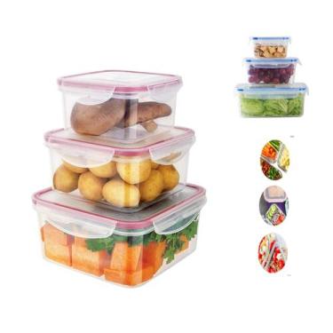 Imagem de Kit 3 potes hermeticos multitamanhos com tampa trava silicone organiza