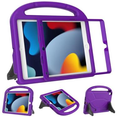 Imagem de VICVOL Capa infantil para iPad 9ª/8ª/7ª geração (10,2 polegadas 2021/2020/2019), capa protetora à prova de choque com protetor de tela integrado e alça portátil, roxa