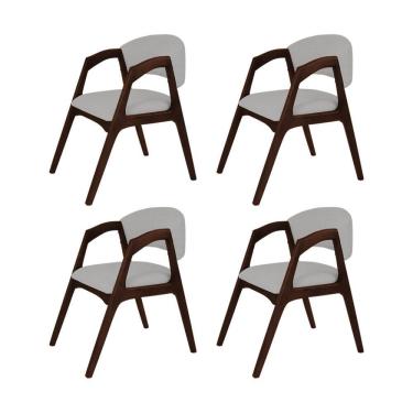 Imagem de Conjunto com 4 Cadeiras de Jantar Estofada Gabriela Castanho Linho Cinza Prata