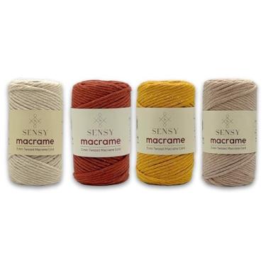 Imagem de 4 novelos de macramê sensy premium de 3 mm, 93 metros, 100% algodão reciclado, fio único torcido, corda de macramê, fio de algodão de macramê, fio de macramê (Ecru, tijolo, mostarda, latte)