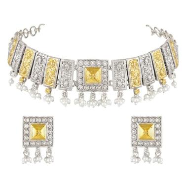 Imagem de Aheli Conjunto de brincos de colar étnico banhado a ouro prata oxidado Lariya joias modernas para mulheres