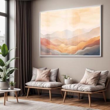 Imagem de Quadro com Moldura e Acrilico Cristal Vidro Sala Quarto Abstrato Montanhas Terracota Decorativo Horizontal Grande Hall