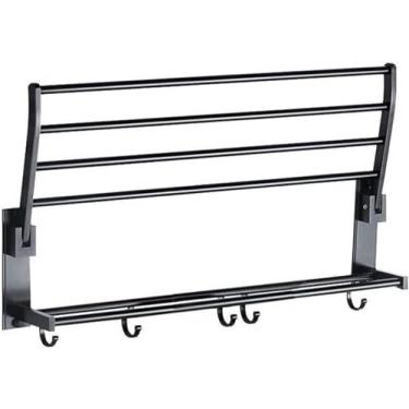 Imagem de Toalheiro, toalheiro, toalheiro, toalheiro de banheiro, suporte duplo dobrável, prateleira de banheiro, suporte de toalha de parede com ganchos, prateleira, organizador de prateleira de parede