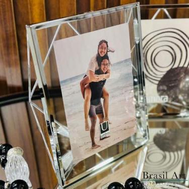 Imagem de Porta-Retrato Prisma Prata 13x18cm - Moldura Geométrica de Luxo para D