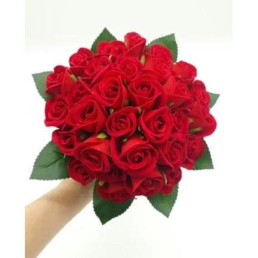 Imagem de Buquê De Noiva Rústico 30 Mini Rosas Vermelhas - Amor Lindo