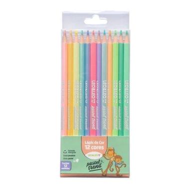 Imagem de Lapis de Cor 12 Cores Tons Pastel Corpo Triangular Escolar Artistico D