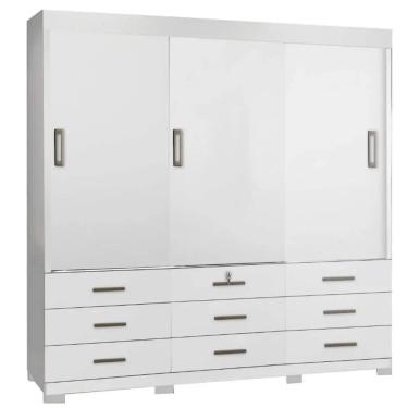 Imagem de Guarda Roupa Itapema SEM Espelho Casal 3 Portas de Correr e 9 Gavetas Rud Rack Cor Branco