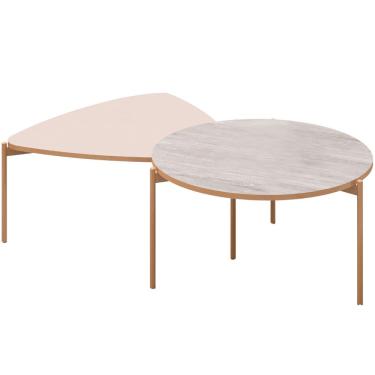 Imagem de Kit Mesa de Centro Redonda Ellie e Mesa de Centro Trina D05 Off White Quartzo - Lyam Decor