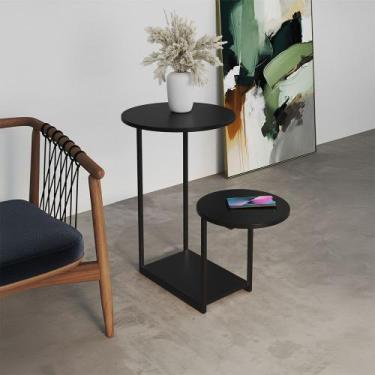 Imagem de Mesa Auxiliar Lateral Cibele Ferro Preto Tampo Redondo Preto - CASA PR