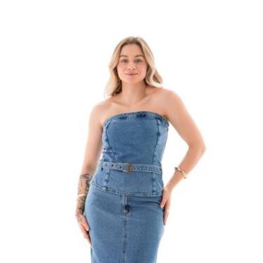 Imagem de Top Corset Jeans Feminino Arauto Com Cinto-Feminino
