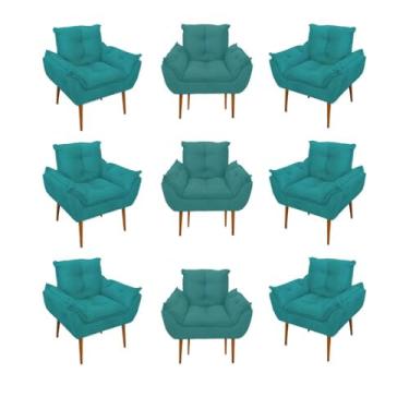 Imagem de Kit 09 Cadeiras Poltronas Opala Clinica Salão Balaqui Decor Cor:azul Turquesa