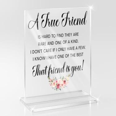 Imagem de Presentes de Amizade para Amizade para Mulheres Ação de Graças Presente de Aniversário para Mulheres Besties BFF Amigos Home Office Prateleira Mesa Decoração ATrue Friend Placa de Acrílico