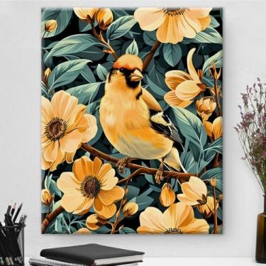 Imagem de Arte de parede em tela de pintassilgo floral amarelo, vintage, pássaro, pintassilgo, pintura estética, imagem para casa, casa de fazenda, sala de estar, quarto, decoração de parede 20 x 25 cm