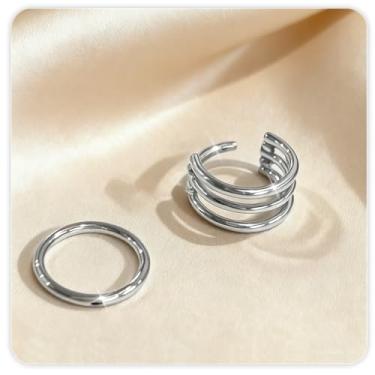 Imagem de 2 peças de anéis de nariz hipoalergênicos de argola tripla 18G para mulheres e homens, conjunto de joias de piercing de concha de aço cirúrgico 316L para septo, hélice, torre, tragus, brincos de