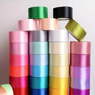 Imagem de 1 rolo de fita de cetim rosa dupla face 3,8 cm x 25 metros fitas rosa para embrulho de presente artesanato buquê de flores