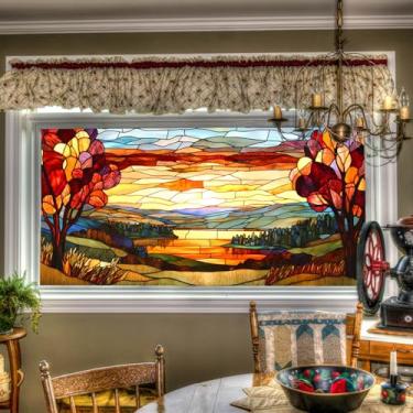 Imagem de HOMETITUTE Sunset Lake Película para janela de vitral paisagem decorativa adesivo de janela de privacidade adesivos para casa, sala de estar, quarto, escritório, 100 x 44 cm