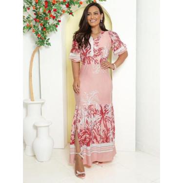 Imagem de Vestido Longo Básico Elegante Verão Dia a Dia Soltinho Rodado com Elas