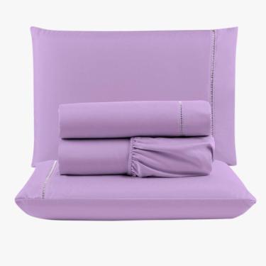 Imagem de Jogo De Lençol Peletizado 400 Fios Casal 4 Peças Barato - Casa - Hotel - Pousada - Lilás