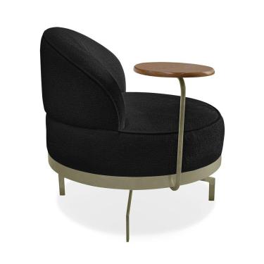 Imagem de Poltrona Sala De Estar Base Giratória Dourada Aura Bouclê S04 - D'rossi Cor Preto