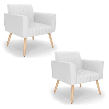Imagem de Kit 2 Poltronas Viena Gomada Corino Pés Palito Natural - D'rossi Cor Branco