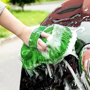 Imagem de Escova de limpeza de carro microfibra chenille esponja coral macia luvas de carro alta absorção acessórios de limpeza doméstica automotiva, verde, 24 * 14 * 5 cm